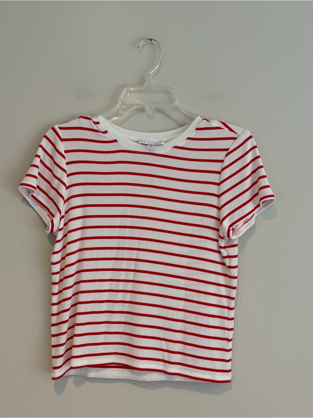 Maison d’ Amelie Women's Red & White Striped Short Sleeve Rib Tee Size M